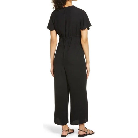 Halogen Twist Front Wide Leg Jumpsuit Short Flutter Sleeve Black - Picture 2 of 10